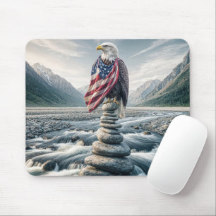 Bald Eagle With American Flag On Cairn Mouse Pad