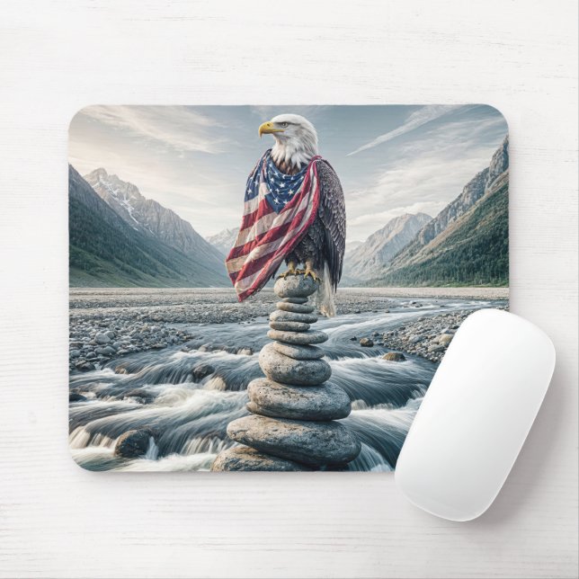 Bald Eagle With American Flag On Cairn Mouse Pad (With Mouse)