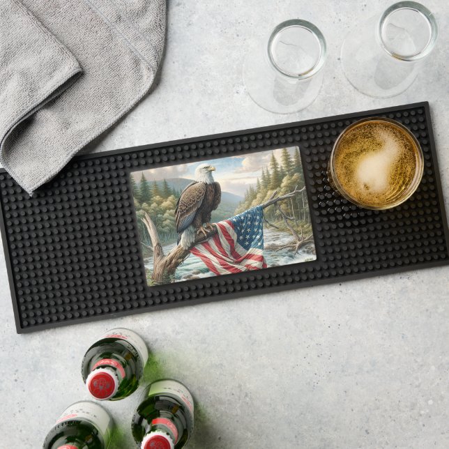 Bald Eagle With American Flag On Tree Branch Bar Mat (Insitu (Bar 1))