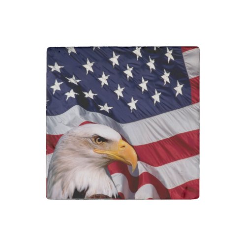 Bald Eagle with American Flag Stone Magnet