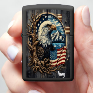 Bald Eagle With American Flag Zippo Lighter