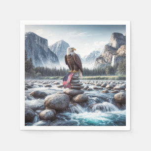 Bald Eagle With an American Flag On a Cairn Napkins
