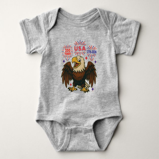 Bald Eagle with Fireworks– USA 250 Years 1776-2026 Baby Bodysuit (Front)