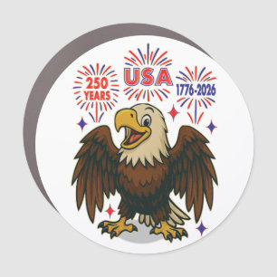 Bald Eagle with Fireworks– USA 250 Years 1776-2026 Car Magnet