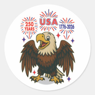 Bald Eagle with Fireworks– USA 250 Years 1776-2026 Classic Round Sticker