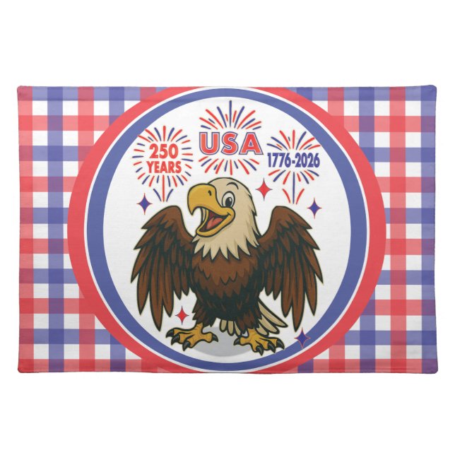 Bald Eagle with Fireworks– USA 250 Years 1776-2026 Cloth Placemat (Front)