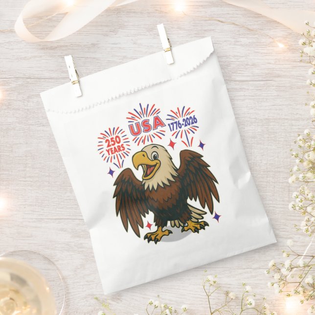 Bald Eagle with Fireworks– USA 250 Years 1776-2026 Favor Bag (Clipped)