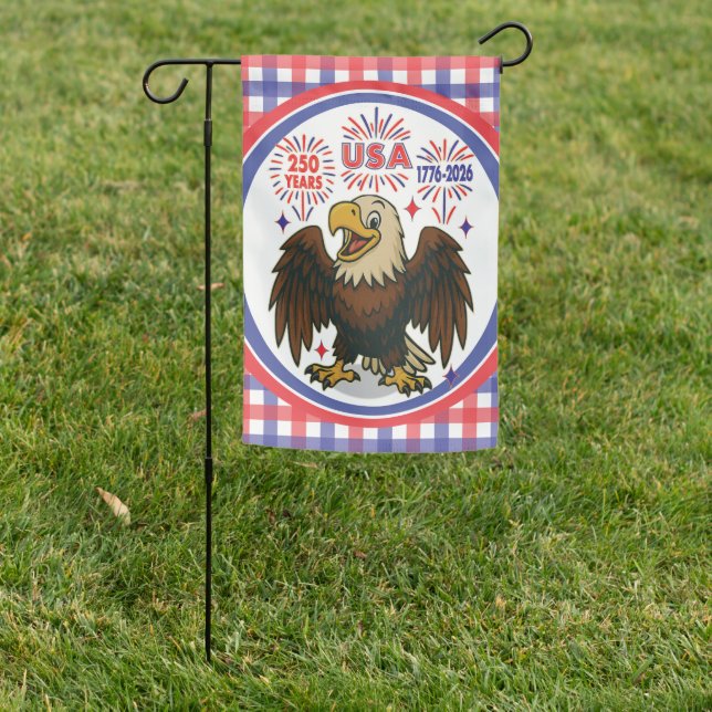 Bald Eagle with Fireworks– USA 250 Years 1776-2026 Garden Flag (In SItu)