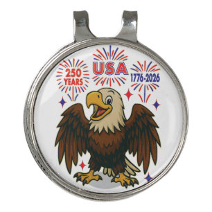 Bald Eagle with Fireworks– USA 250 Years 1776-2026 Golf Hat Clip