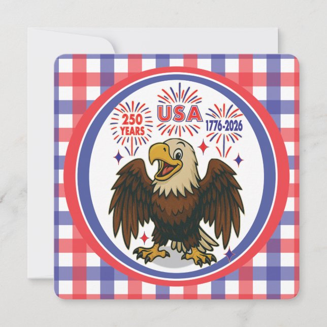 Bald Eagle with Fireworks– USA 250 Years 1776-2026 Invitation (Front)