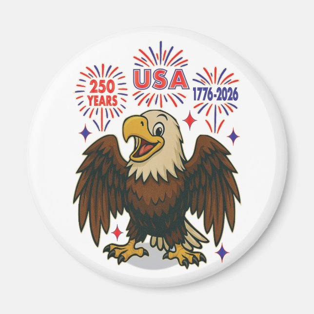 Bald Eagle with Fireworks– USA 250 Years 1776-2026 Magnet (Front)