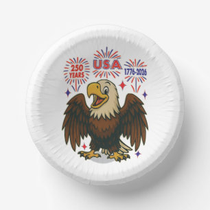 Bald Eagle with Fireworks– USA 250 Years 1776-2026 Paper Bowls