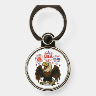 Bald Eagle with Fireworks– USA 250 Years 1776-2026 Phone Ring Stand