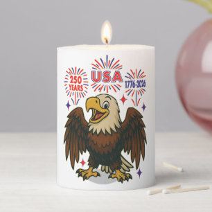 Bald Eagle with Fireworks– USA 250 Years 1776-2026 Pillar Candle