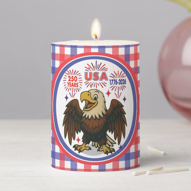 Bald Eagle with Fireworks– USA 250 Years 1776-2026 Pillar Candle (In Situ)