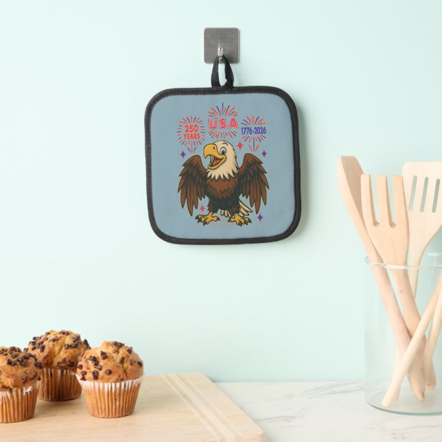 Bald Eagle with Fireworks– USA 250 Years 1776-2026 Pot Holder (Insitu(Hanging))