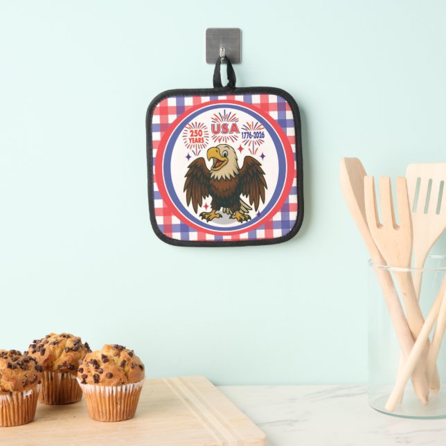 Bald Eagle with Fireworks– USA 250 Years 1776-2026 Pot Holder (Insitu(Hanging))
