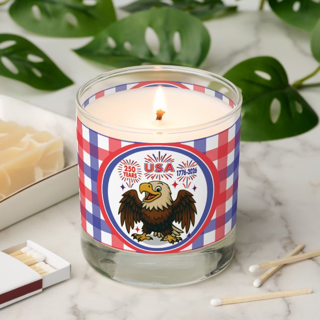 Bald Eagle with Fireworks– USA 250 Years 1776-2026 Scented Candle (Lit)