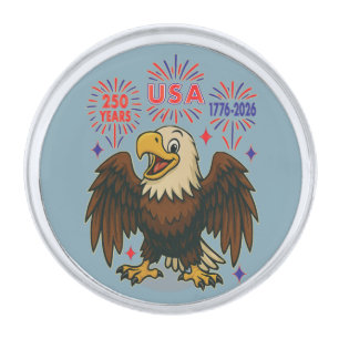 Bald Eagle with Fireworks– USA 250 Years 1776-2026 Silver Finish Lapel Pin