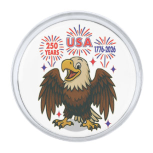 Bald Eagle with Fireworks– USA 250 Years 1776-2026 Silver Finish Lapel Pin