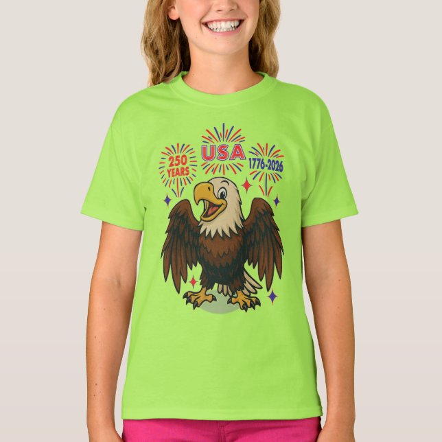 Bald Eagle with Fireworks– USA 250 Years 1776-2026 T-Shirt (Front)