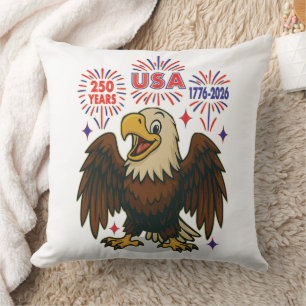 Bald Eagle with Fireworks– USA 250 Years 1776-2026 Throw Pillow