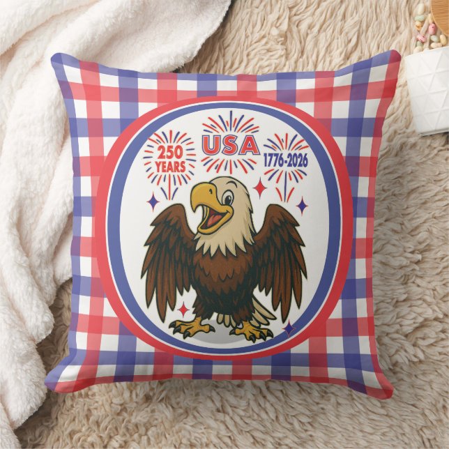 Bald Eagle with Fireworks– USA 250 Years 1776-2026 Throw Pillow (Blanket)