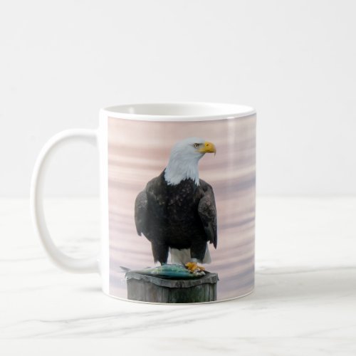 Bald Eagle With Fish On Dock _ Marge the Eagle Coffee Mug
