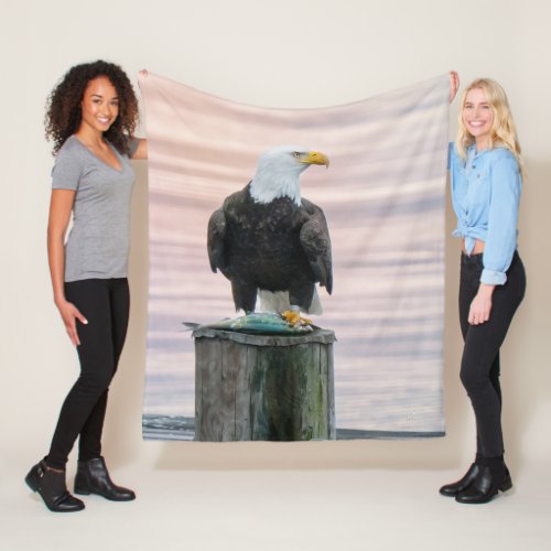 Bald Eagle With Fish On Dock _ Marge the Eagle Fleece Blanket