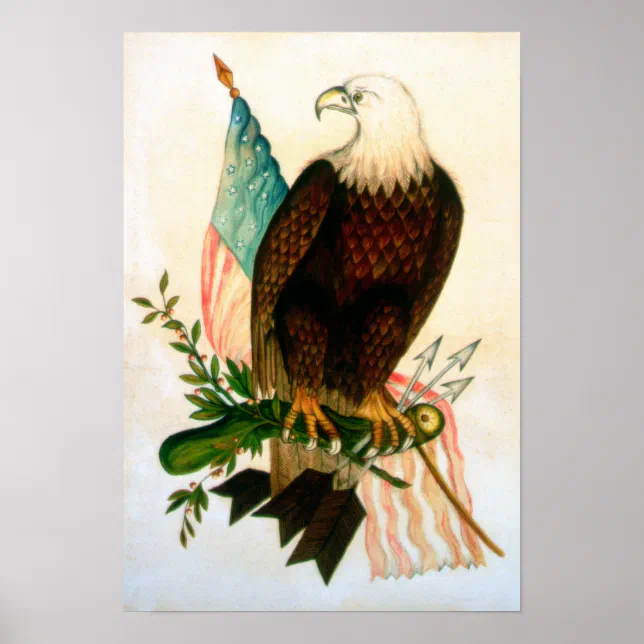 Bald eagle with flag poster | Zazzle