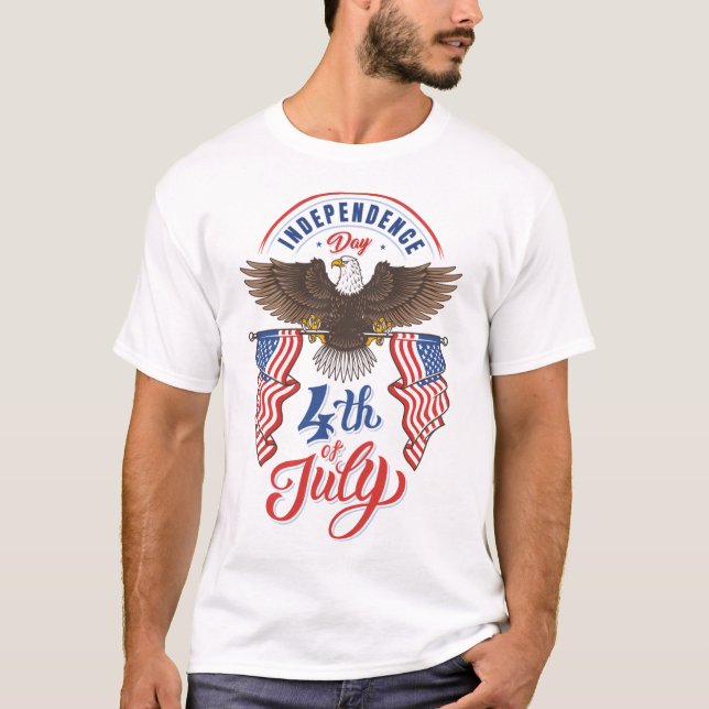 Bald Eagle with Flags 4th of July T-Shirt (Front)
