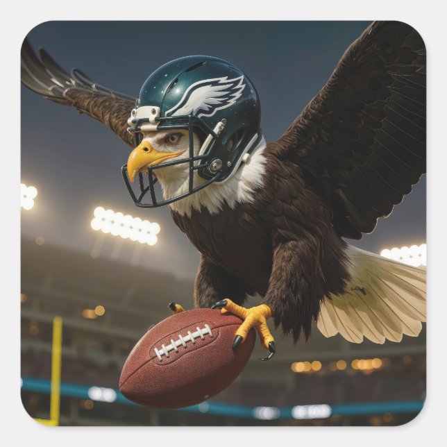 Bald Eagle With Football and Helmet In Stadium Square Sticker (Front)
