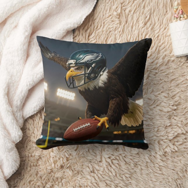 Bald Eagle With Football and Helmet In Stadium Throw Pillow (Blanket)