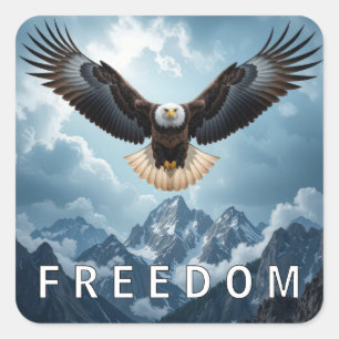 Bald Eagle With FREEDOM Text Square Sticker