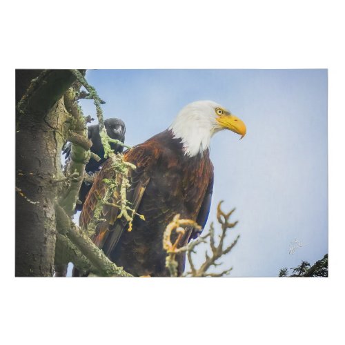 Bald Eagle with Funny Crow Photobomb Fine Art Faux Canvas Print