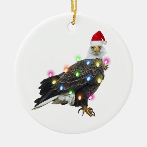 Bald Eagle With Hat Scaft Christmas Ceramic Ornament