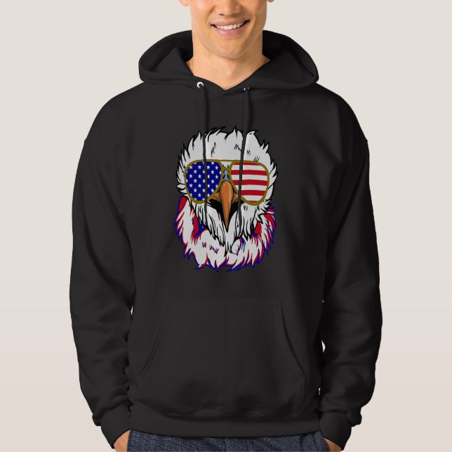 Bald Eagle with Mullet 4th of July American Flag Hoodie (Front)