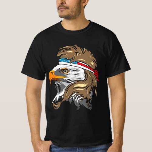Bald Eagle with Mullet and American Flag Bandanna T_Shirt