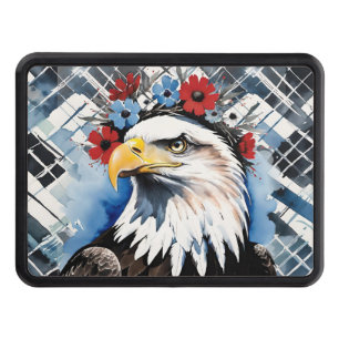 Bald Eagle with Red White and Blue Flower Crown Hitch Cover