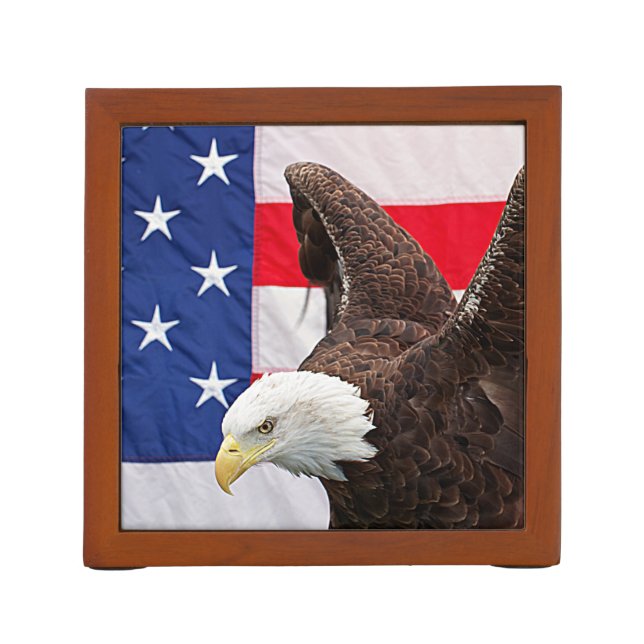 Bald Eagle with the American Flag Desk Organizer (Back)