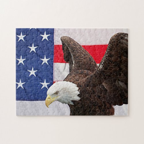 Bald Eagle with the American Flag Jigsaw Puzzle