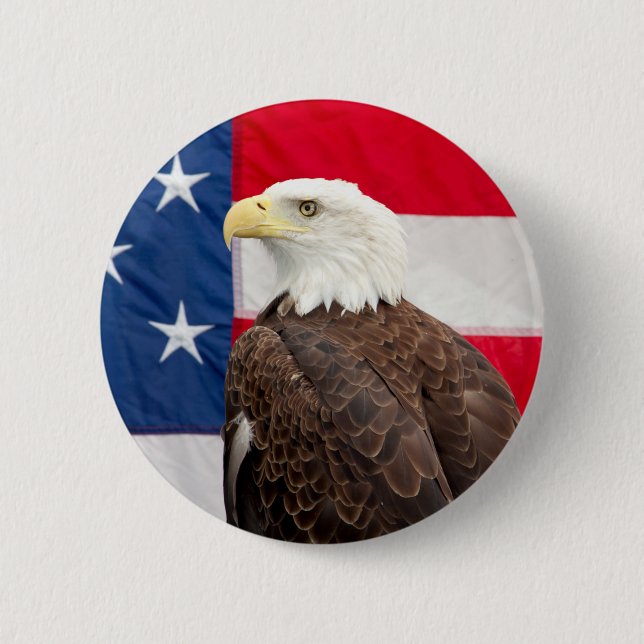 Bald Eagle with the American Flag Pinback Button (Front)