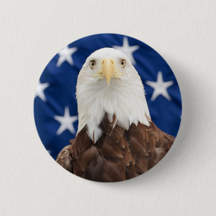 Bald Eagle with the American Flag Pinback Button