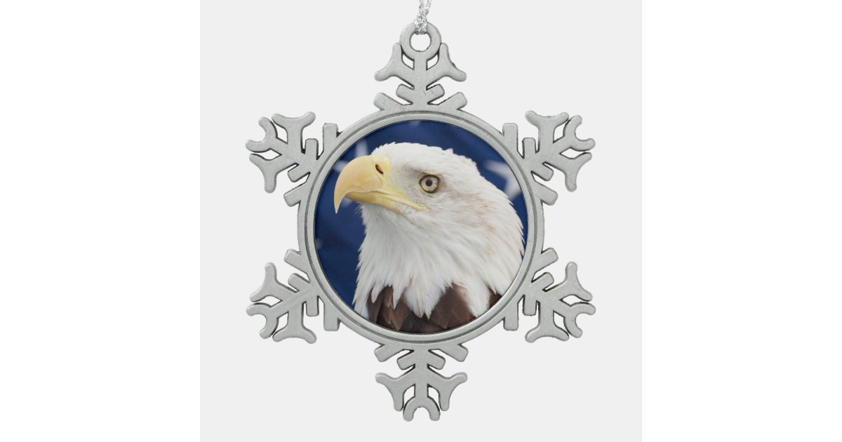 Bald Eagle with the American Flag Snowflake Pewter Christmas Ornament | Zazzle.com