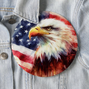 Bald Eagle with United States of America flag Button