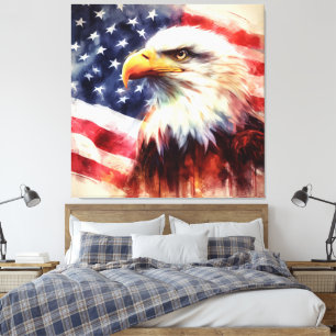 Bald Eagle with United States of America flag Canvas Print