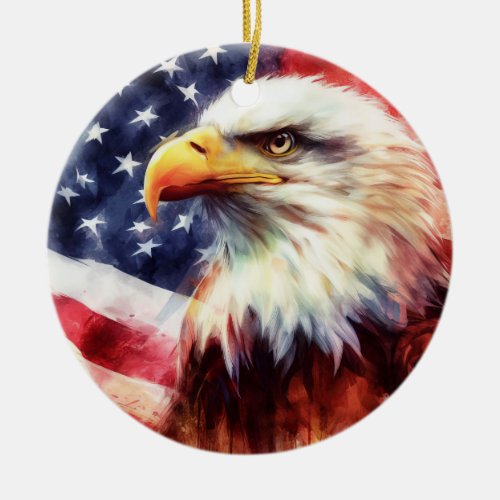 Bald Eagle with United States of America flag Ceramic Ornament