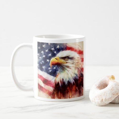 Bald Eagle with United States of America flag Coffee Mug