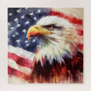Bald Eagle with United States of America flag Jigsaw Puzzle