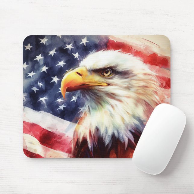 Bald Eagle with United States of America flag Mouse Pad (With Mouse)